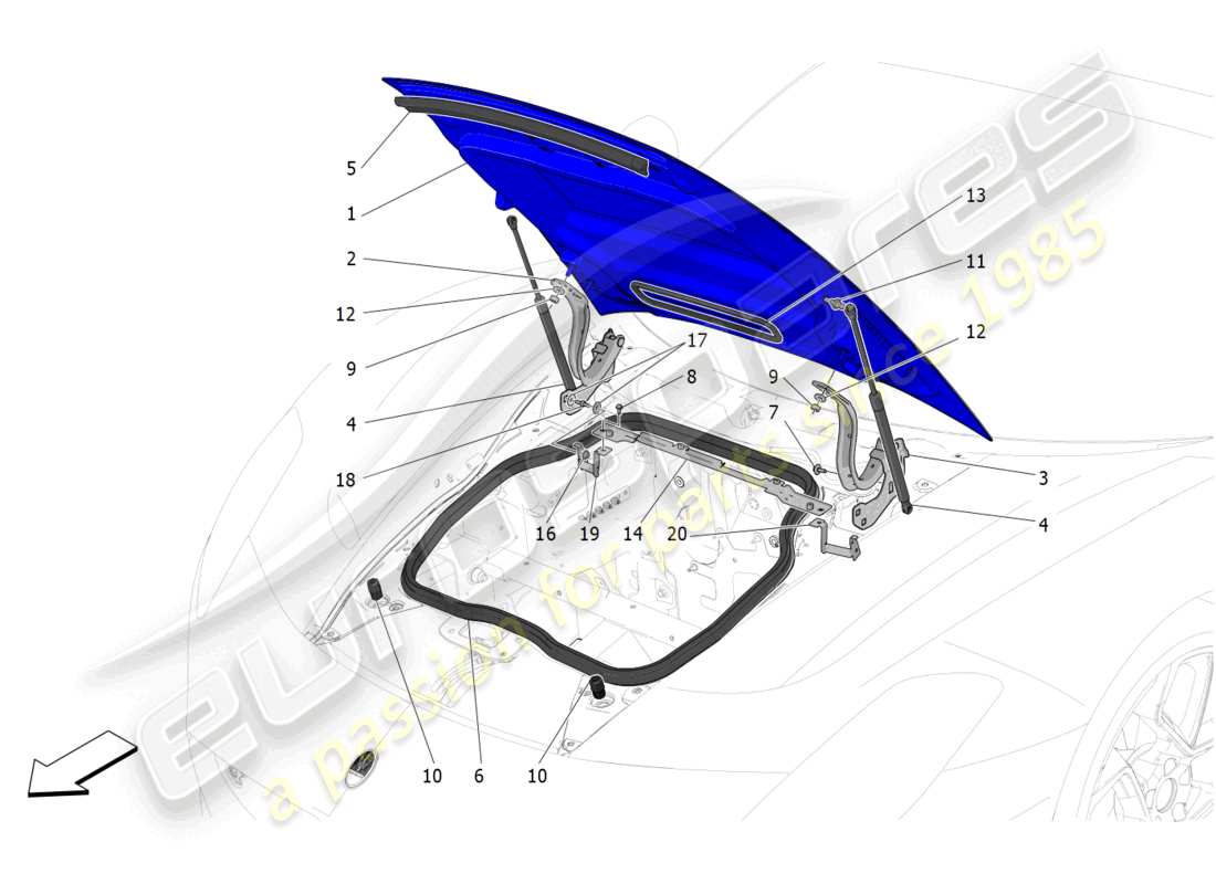 maserati mc20 cielo (2023) coperchio anteriore diagramma delle parti