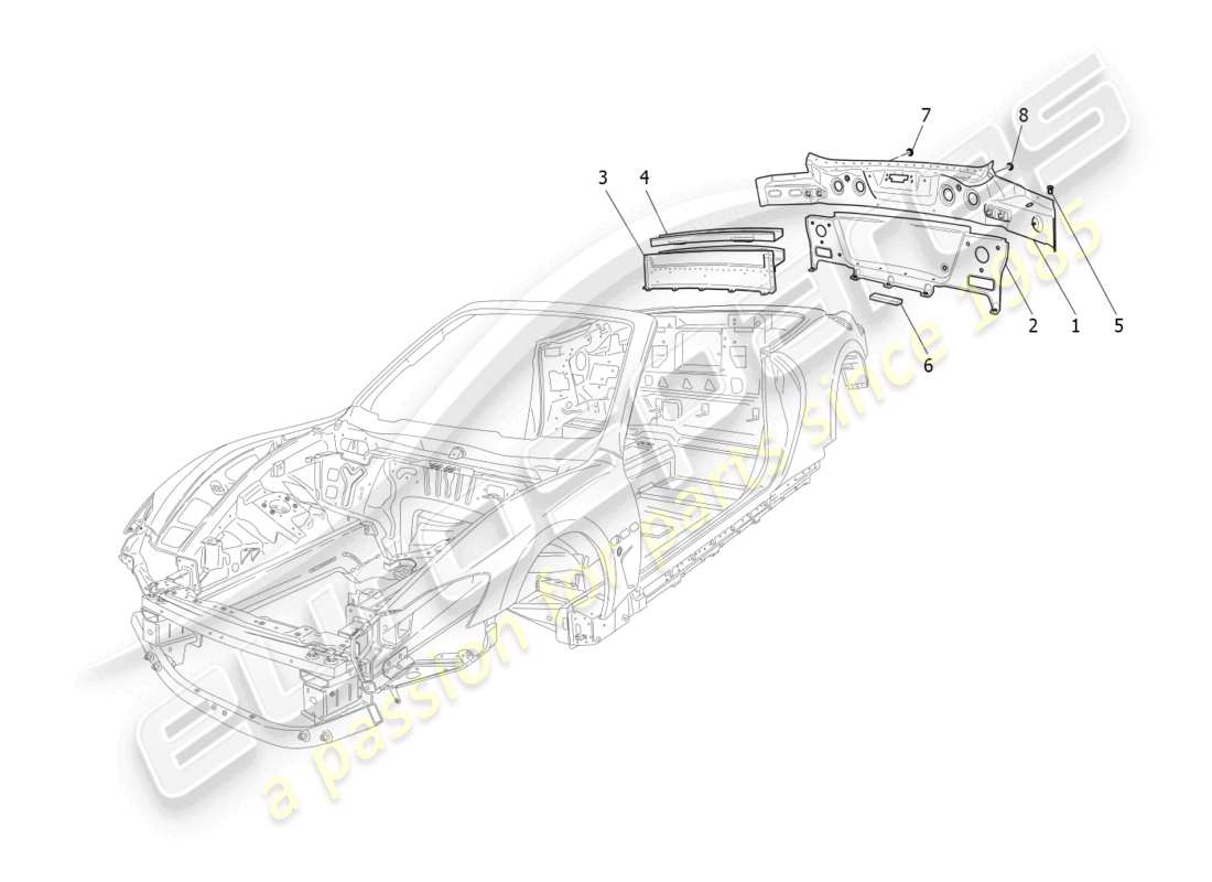 maserati grancabrio mc (2013) schema delle parti della carrozzeria e dei pannelli di rivestimento esterni posteriori