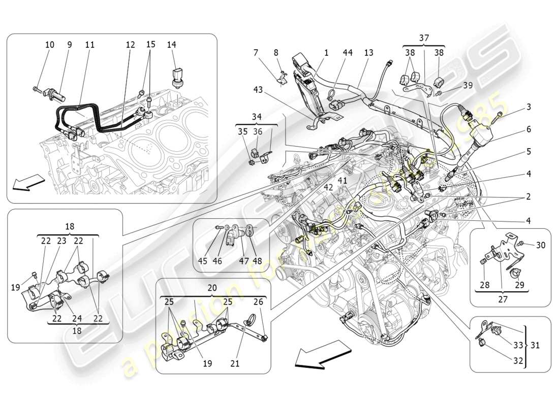 maserati levante modena s (2022) controllo elettronico: diagramma delle parti di controllo dell'iniezione e della fasatura del motore