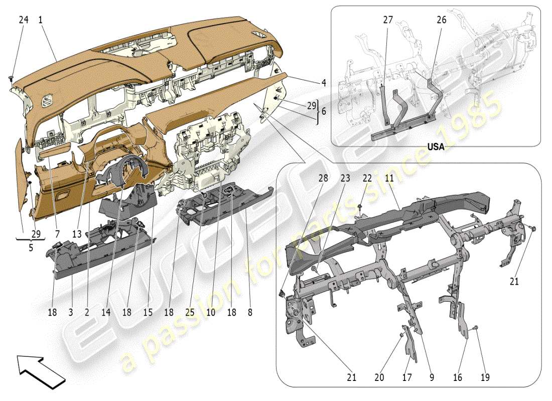 maserati grecale modena (2023) unità cruscotto diagramma delle parti