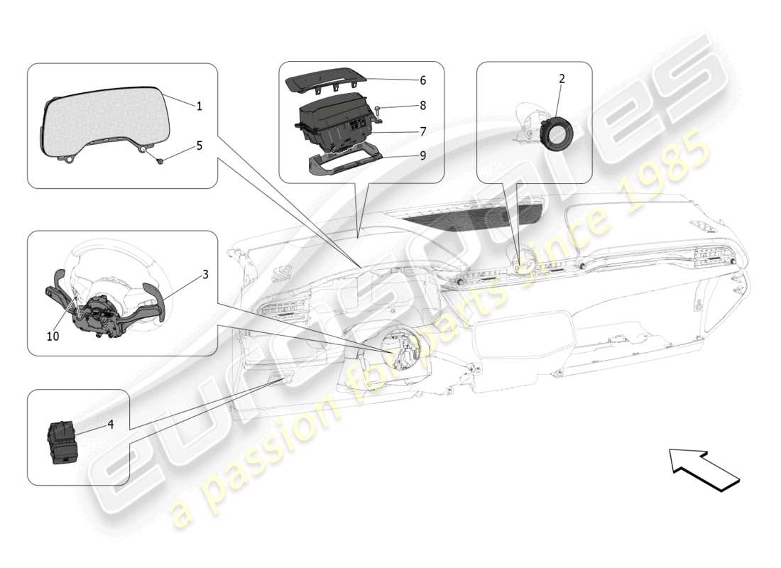 maserati grecale trofeo (2023) dispositivi da cruscotto diagramma delle parti