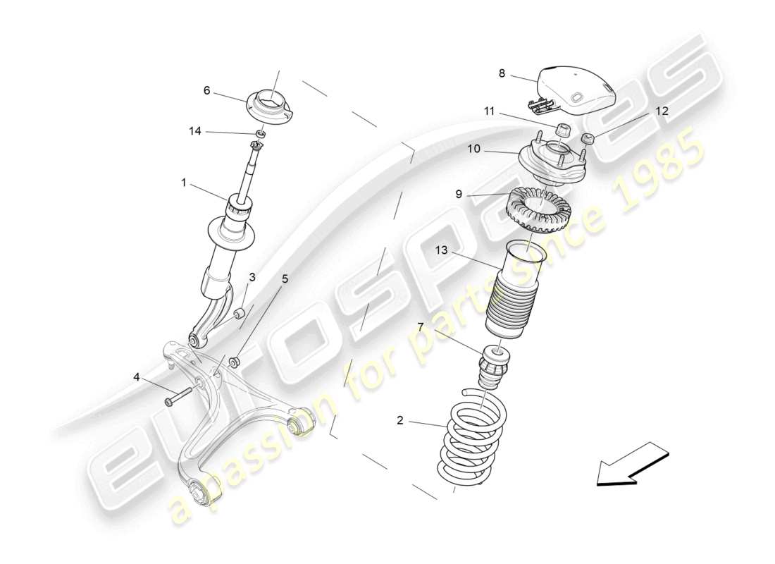 maserati ghibli (2016) diagramma delle parti dei dispositivi dell'ammortizzatore anteriore