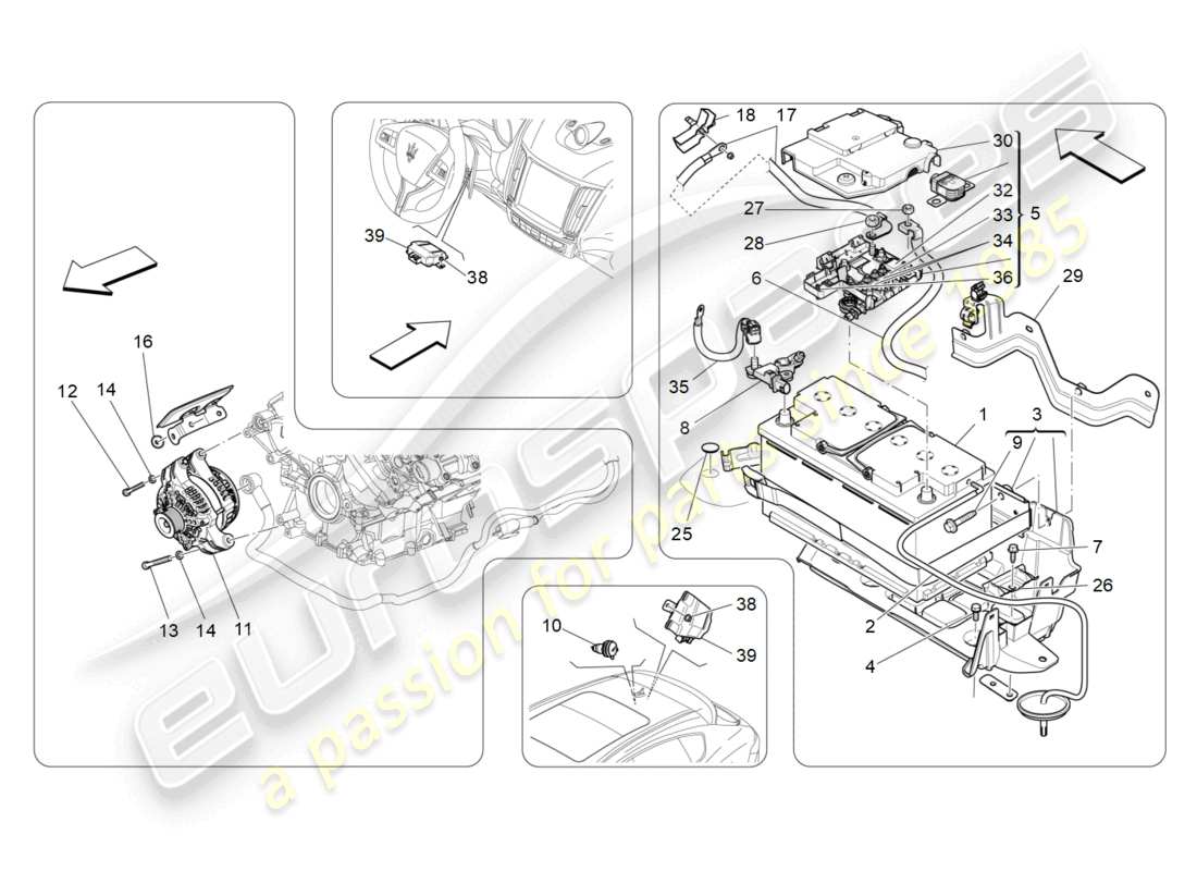 maserati levante modena s (2022) diagramma delle parti di generazione e accumulo di energia