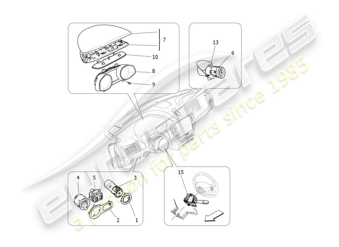 maserati ghibli (2016) diagramma delle parti dei dispositivi del dashboard