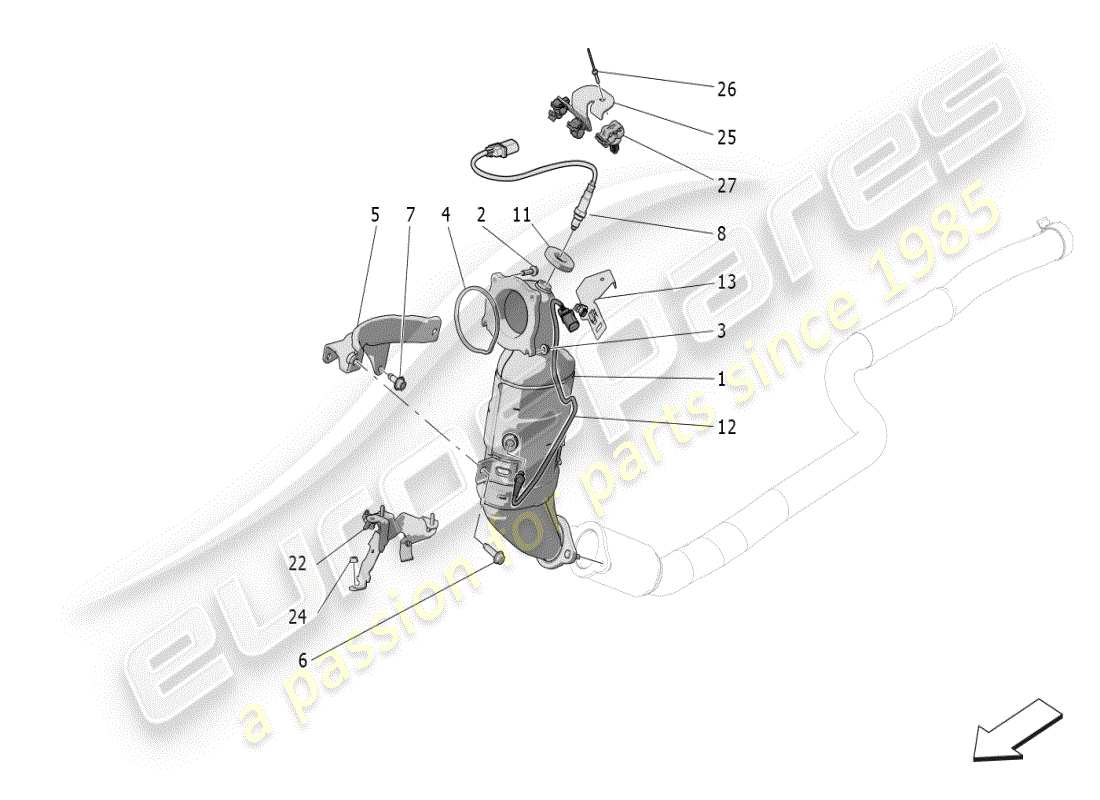 maserati grecale modena (2023) diagramma delle parti dei convertitori pre-catalitici e dei convertitori catalitici