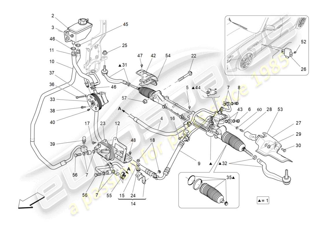 maserati ghibli (2014) unità cremagliera sterzo completa schema delle parti