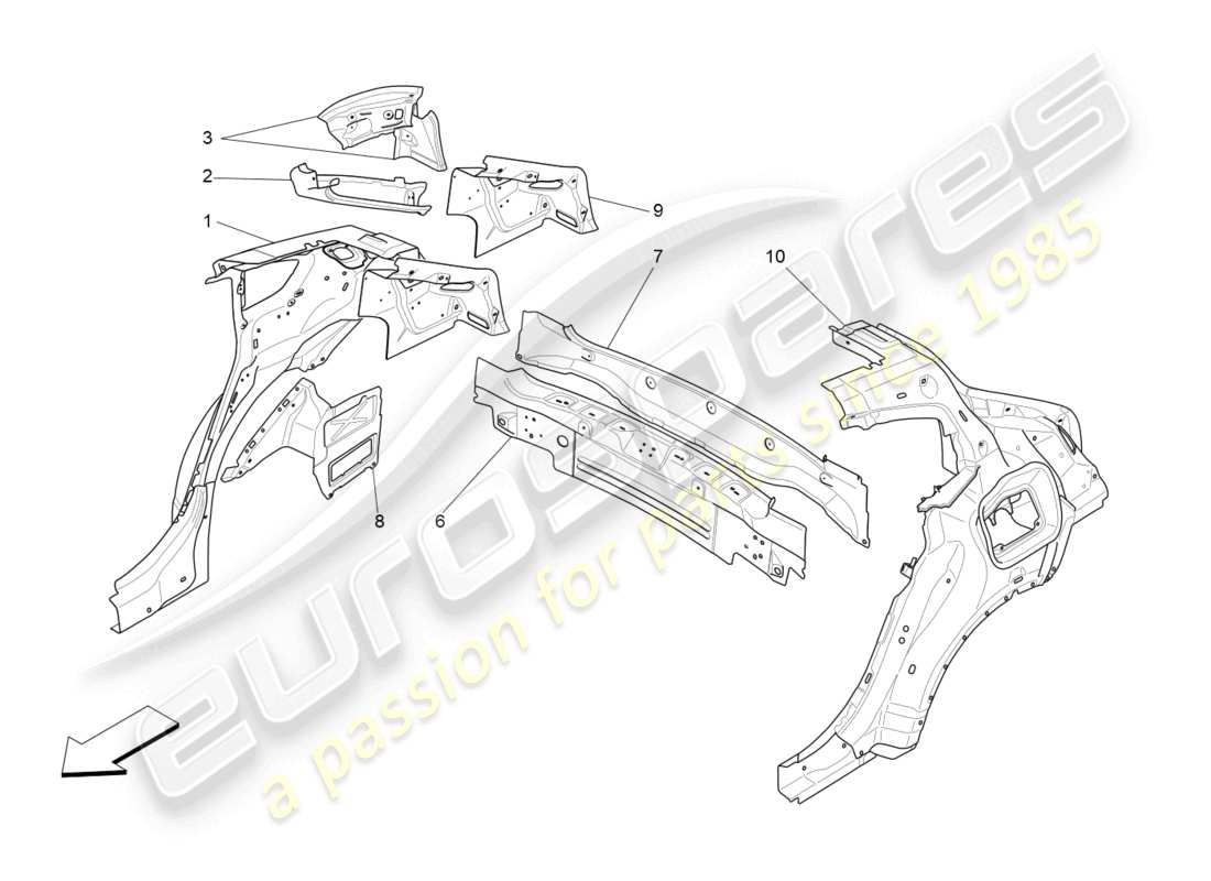 maserati levante (2019) carrozzeria e rivestimenti esterni posteriori diagramma delle parti