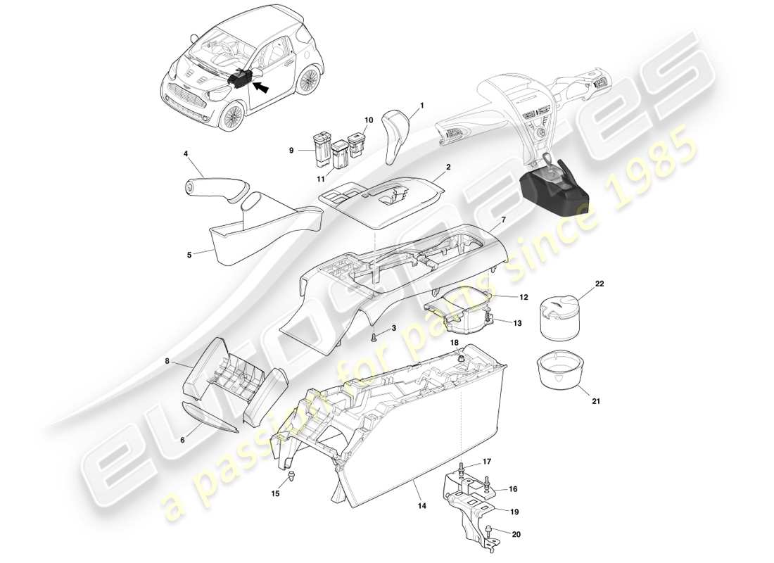 aston martin cygnet (2012) console centrale da pavimento - automatica diagramma delle parti