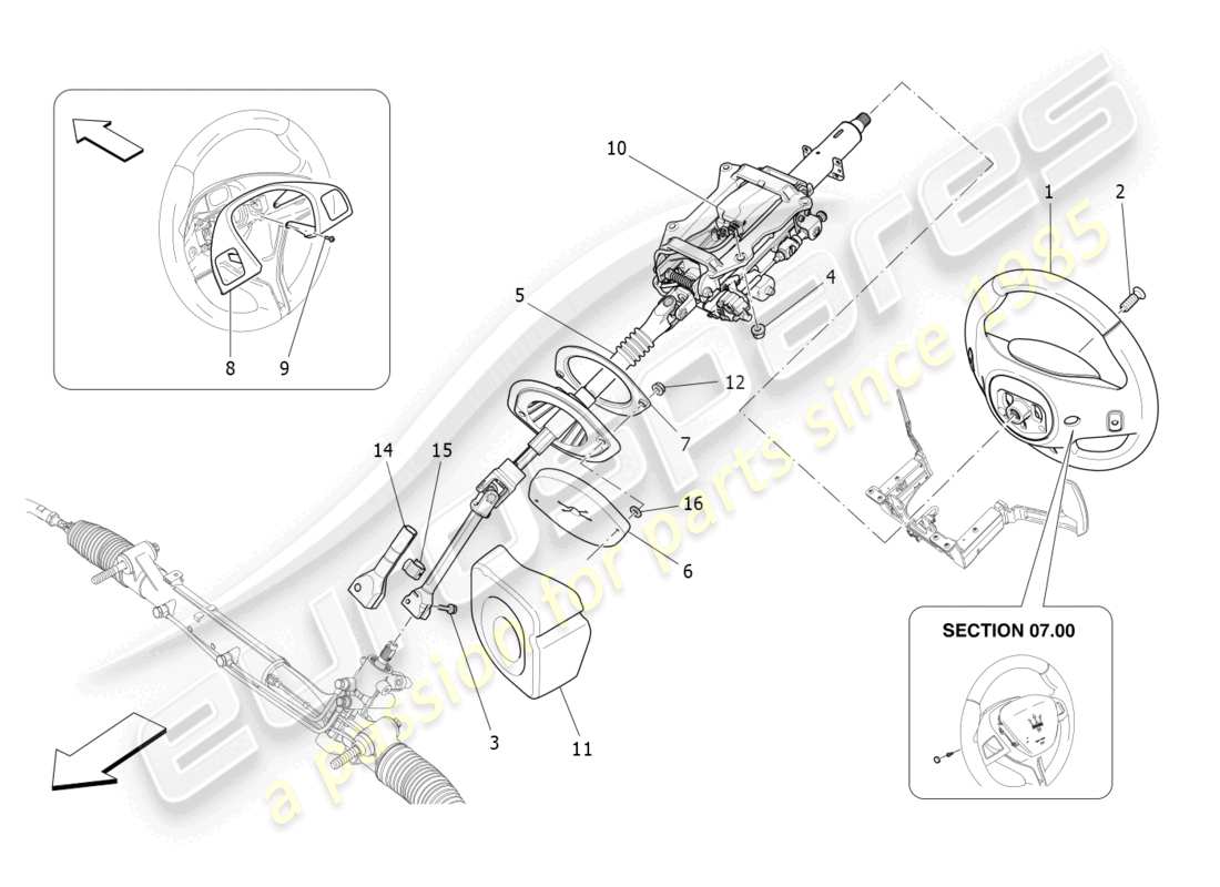 maserati quattroporte (2018) schema delle parti del piantone dello sterzo e dell'unità del volante