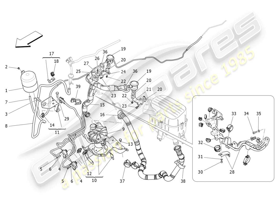 maserati quattroporte (2018) diagramma delle parti del sistema d'aria aggiuntivo