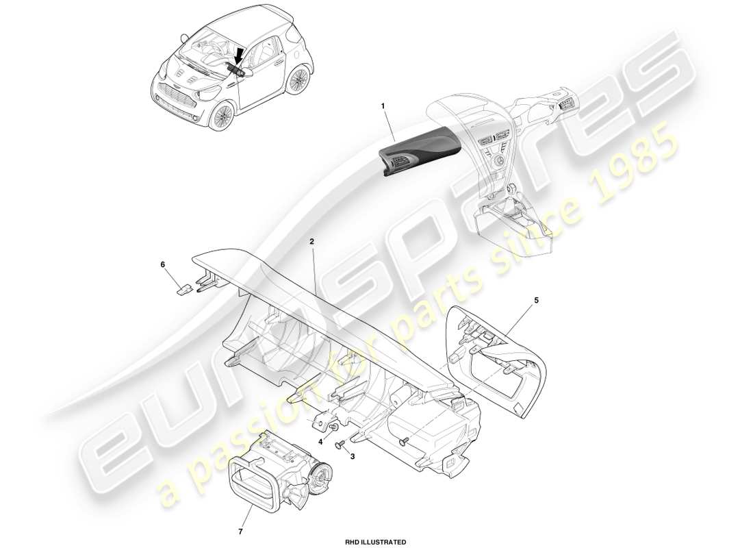 aston martin cygnet (2012) diagramma della parte ip del passeggero