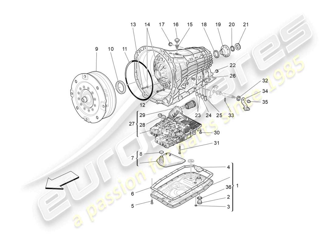 maserati grancabrio mc (2013) diagramma delle parti degli alloggiamenti del cambio