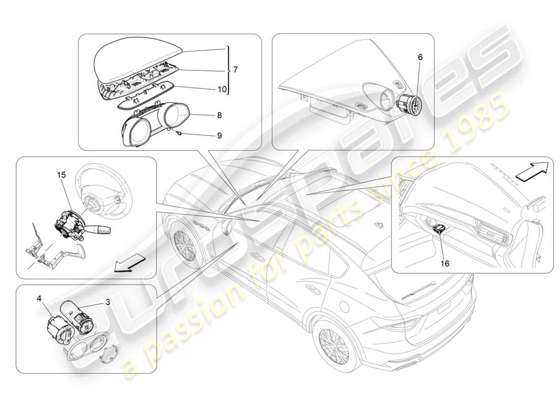 maserati levante gt (2022) dispositivi da cruscotto diagramma delle parti