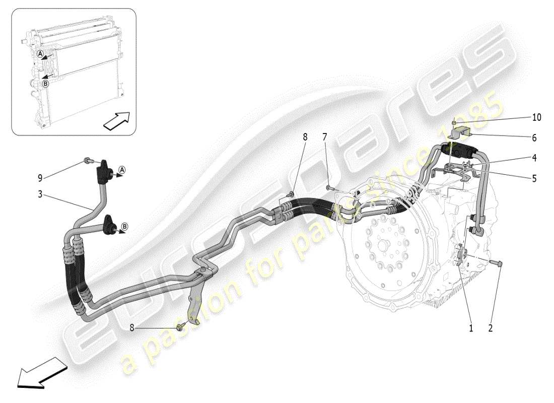 maserati grecale modena (2023) diagramma delle parti di raffreddamento dell'olio del cambio e della lubrificazione