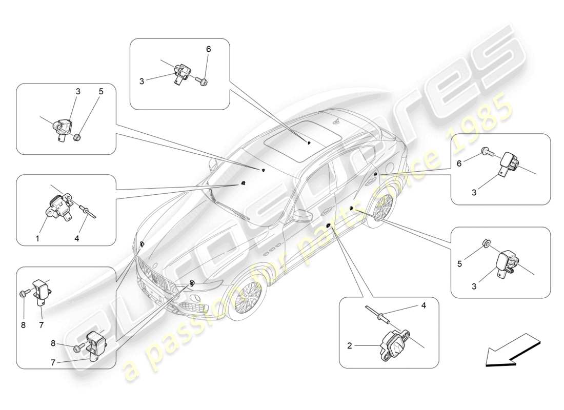 maserati levante (2020) sensori d'urto diagramma delle parti
