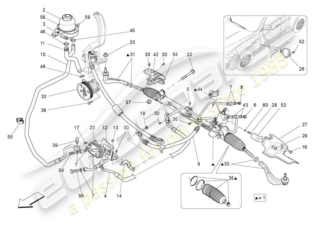 maserati levante (2017) unità cremagliera sterzo completa diagramma delle parti