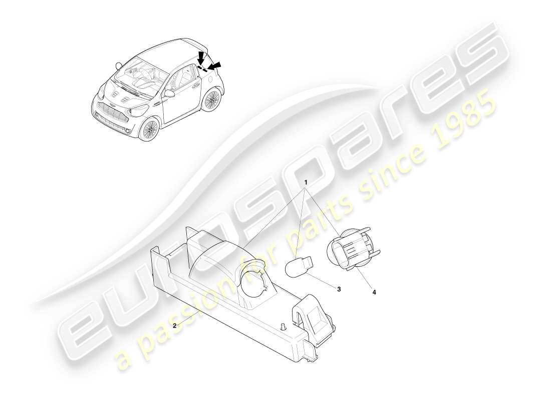 aston martin cygnet (2012) diagramma delle parti della lampada della targa