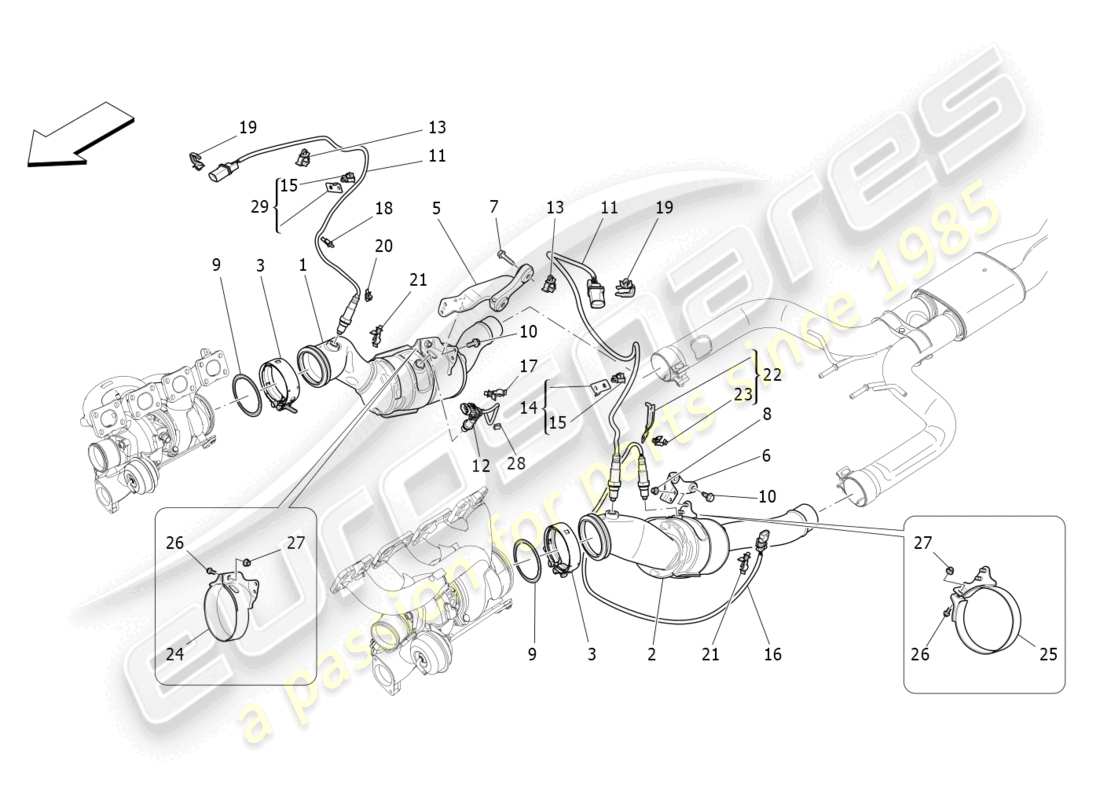 maserati levante gts (2020) convertitori pre-catalitici e convertitori catalitici diagramma delle parti