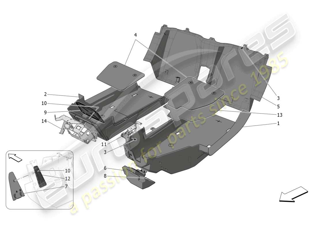 maserati mc20 cielo (2023) tappeti abitacolo passeggero schema delle parti
