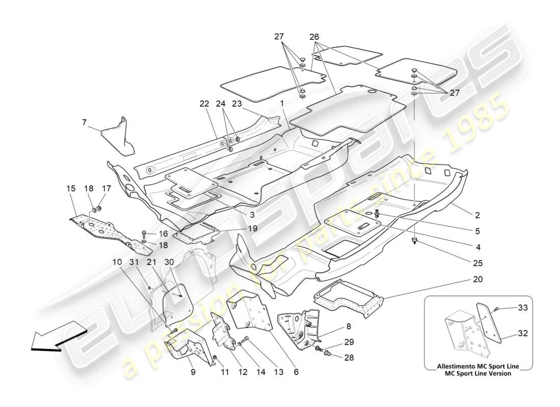 maserati grancabrio mc (2013) tappetini abitacolo diagramma delle parti