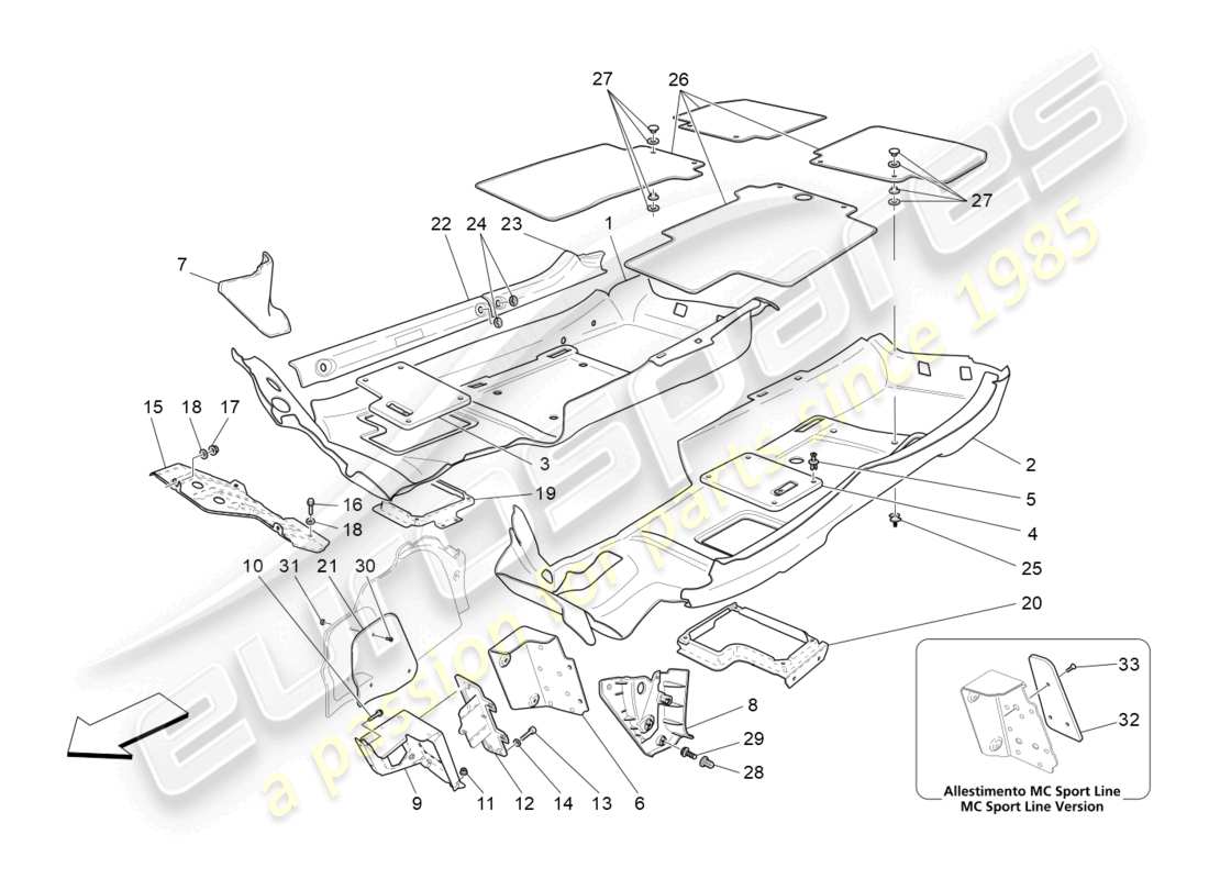 maserati grancabrio mc (2013) tappetini abitacolo diagramma delle parti