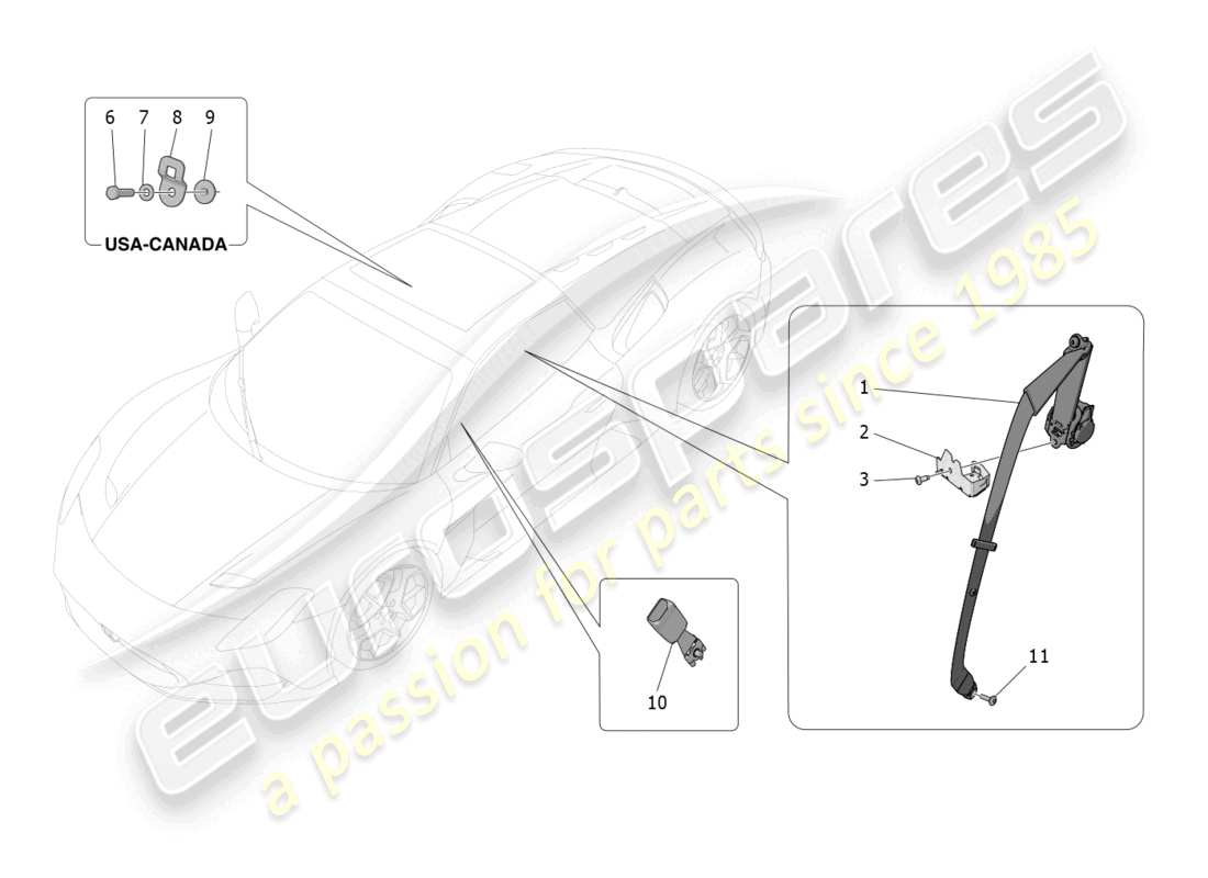 maserati mc20 cielo (2023) cinture di sicurezza schema delle parti