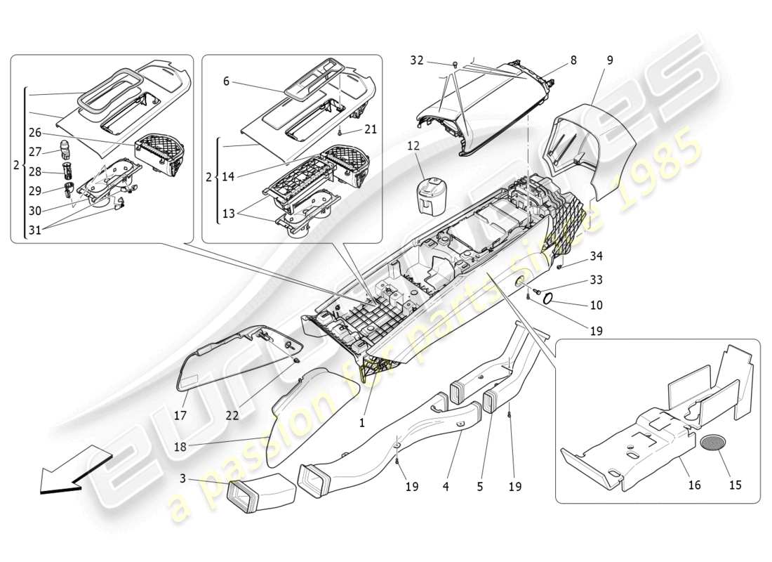 maserati ghibli (2014) console accessori e console centrale diagramma delle parti
