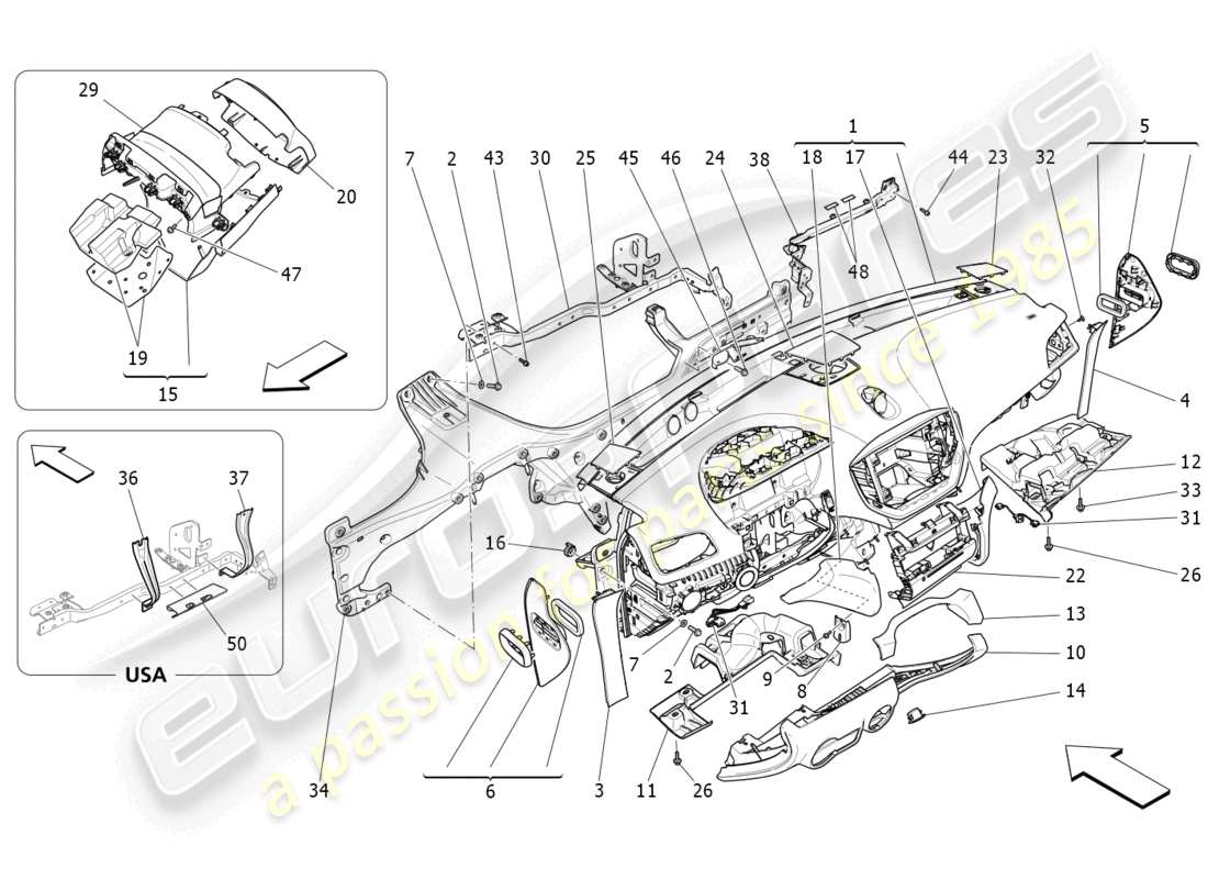 maserati ghibli (2014) diagramma delle parti dell'unità del cruscotto