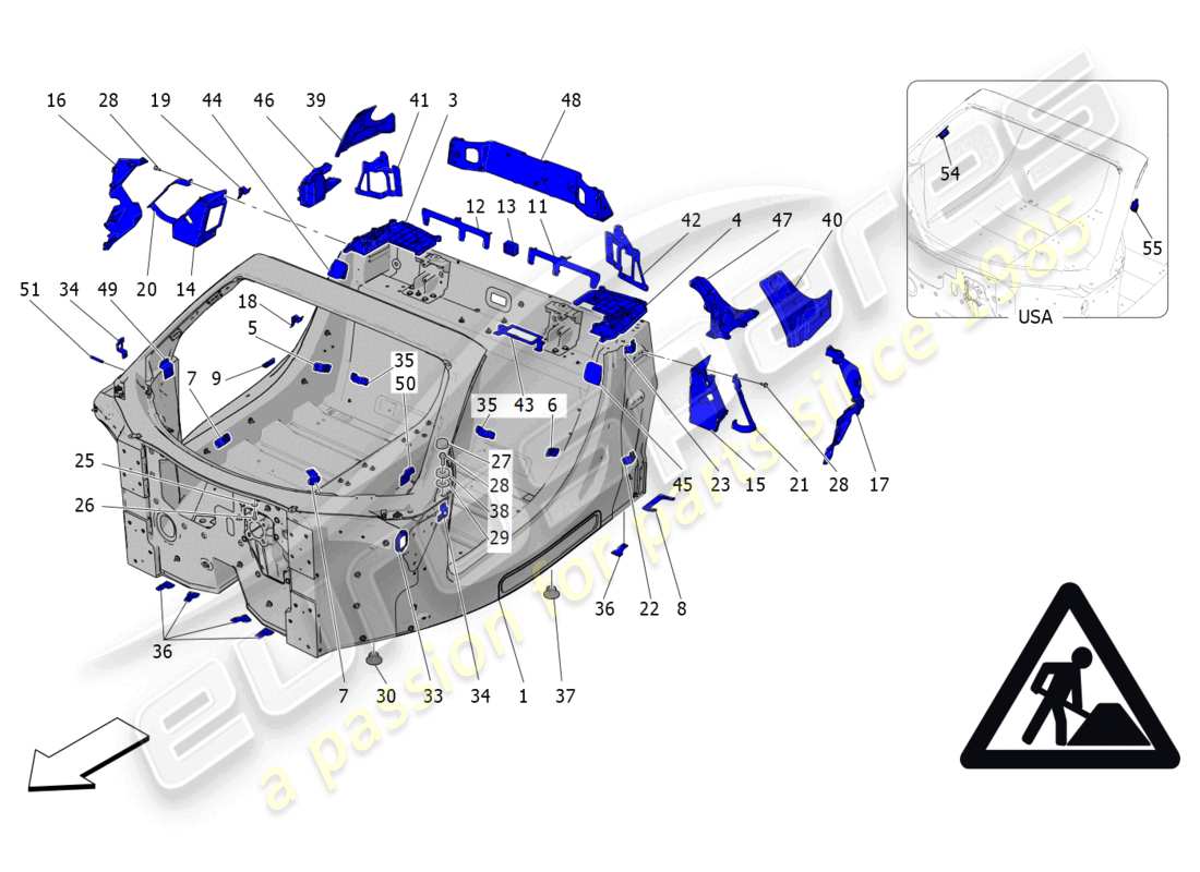 maserati mc20 cielo (2023) monoscocca centrale schema delle parti