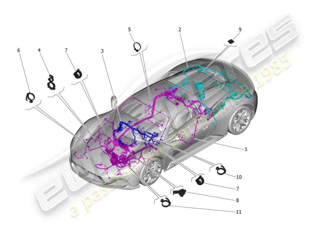 maserati mc20 cielo (2023) schema delle parti del cablaggio principale