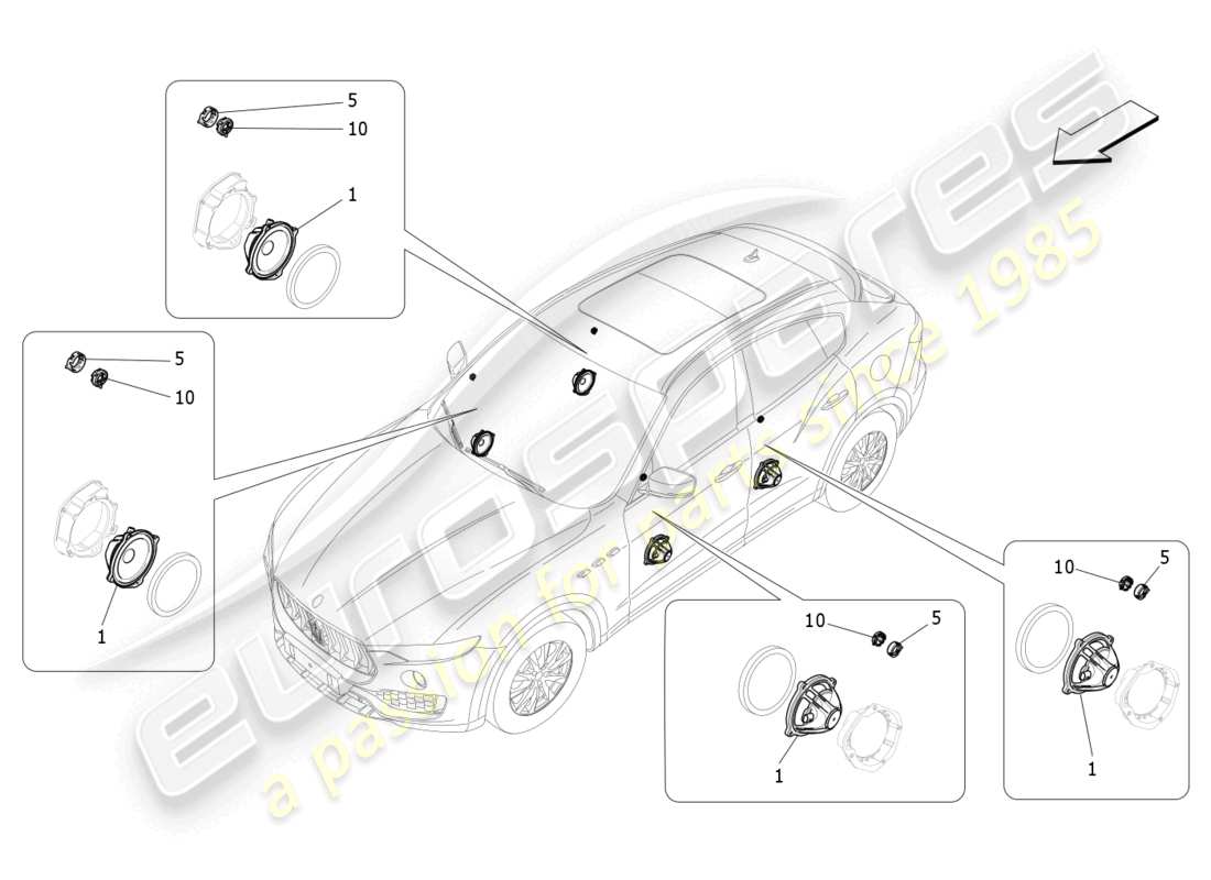 maserati levante gts (2020) schema delle parti del sistema di diffusione del suono