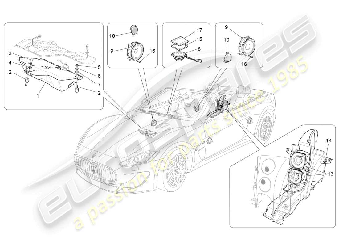 maserati grancabrio mc (2013) schema delle parti del sistema di diffusione del suono