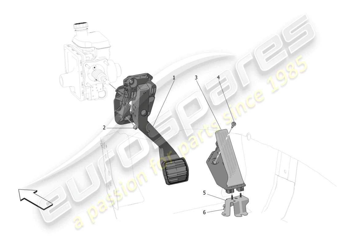 maserati grecale gt (2023) schema completo delle parti dell'unità pedaliera