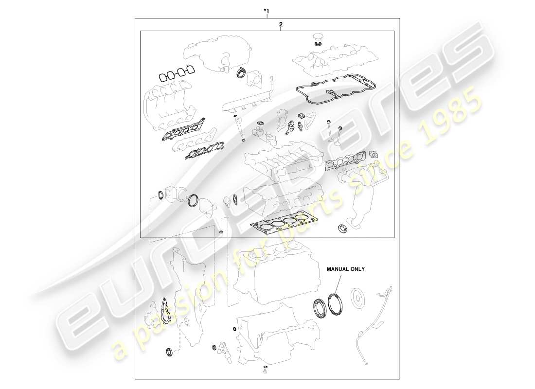 aston martin cygnet (2012) set di guarnizioni diagramma delle parti
