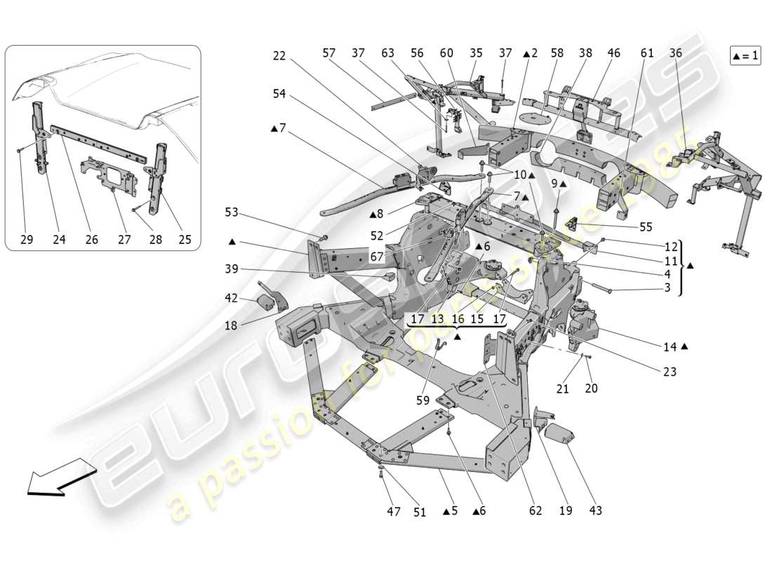 maserati mc20 cielo (2023) schema delle parti del telaio posteriore