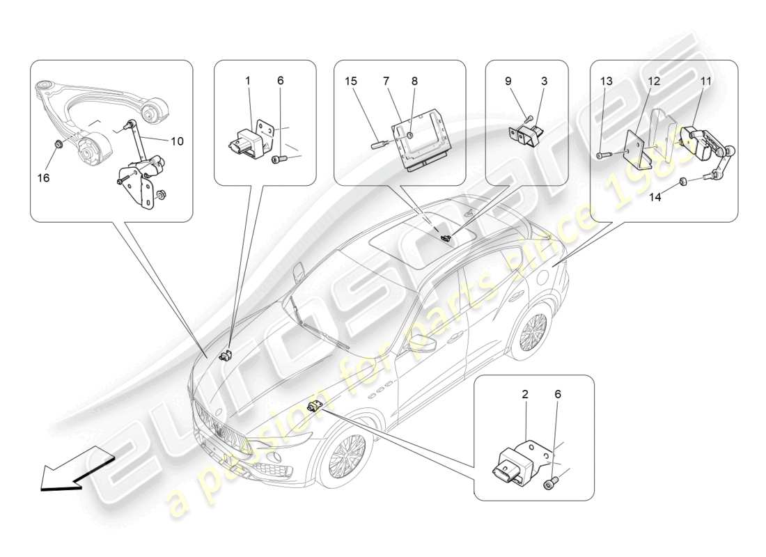 maserati levante gts (2020) diagramma delle parti del controllo elettronico (sospensione).