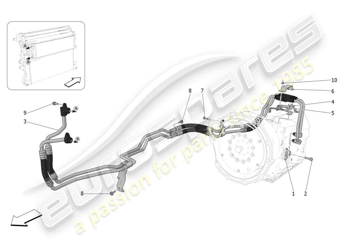 maserati grecale gt (2023) diagramma delle parti di raffreddamento dell'olio del cambio e della lubrificazione