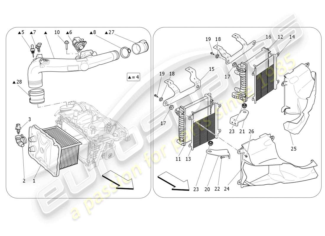 maserati levante gt (2022) sistema intercooler diagramma delle parti