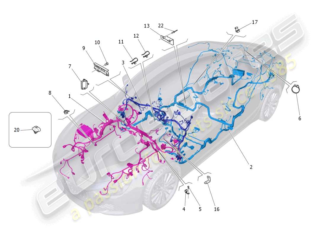 maserati ghibli (2014) schema delle parti del cablaggio principale