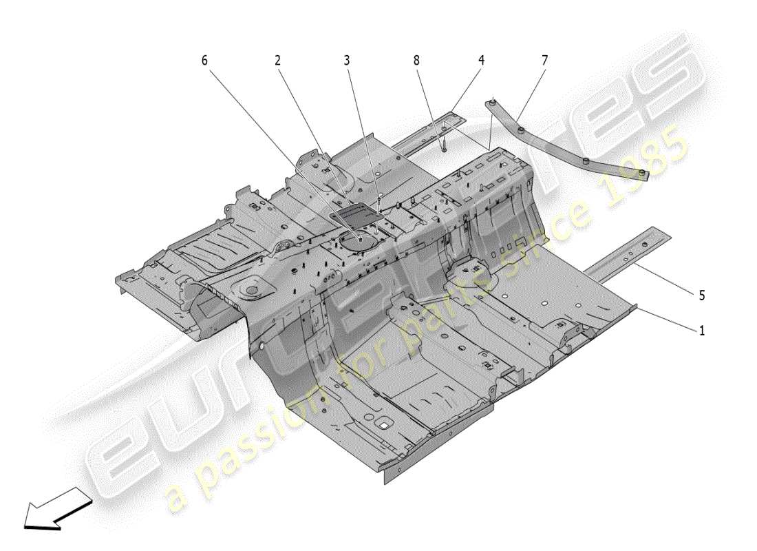 maserati grecale modena (2023) schema delle parti dei telai strutturali centrali e dei pannelli in lamiera
