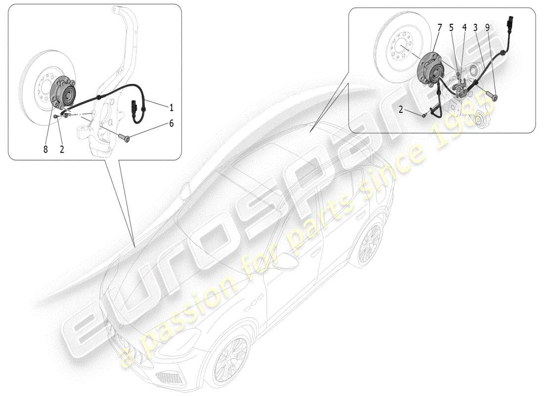 maserati grecale modena (2023) diagramma delle parti dei sistemi di controllo della frenatura