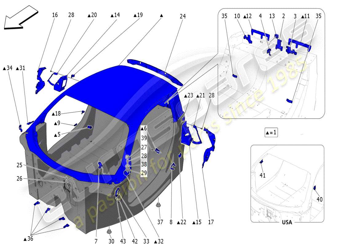 maserati mc20 (2024) monoscocca centrale diagramma delle parti