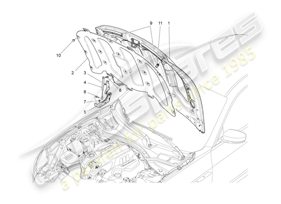 maserati ghibli (2018) diagramma delle parti del coperchio anteriore