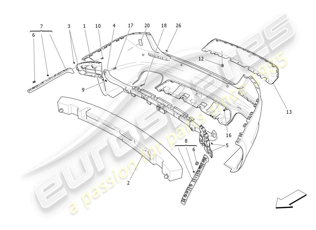 maserati ghibli (2018) schema delle parti paraurti posteriore