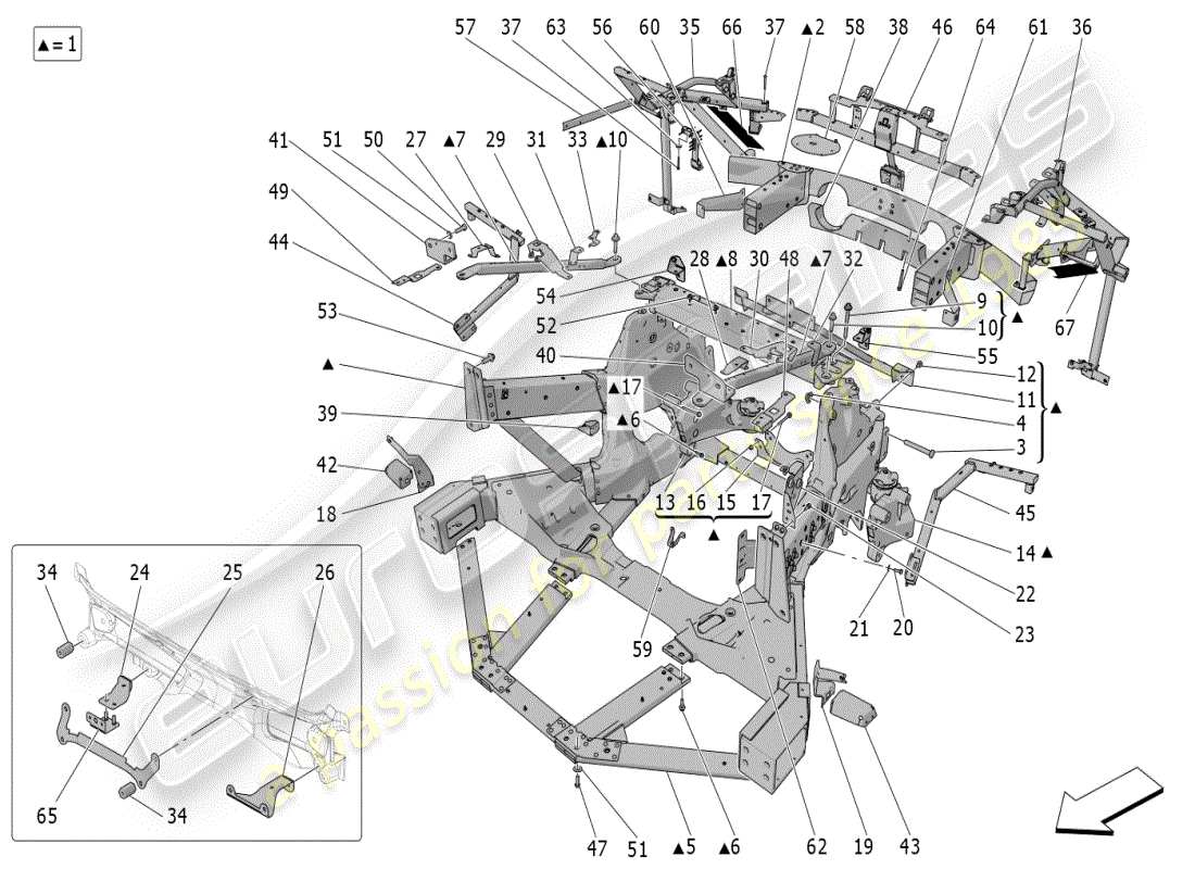 maserati mc20 (2024) telaio posteriore diagramma delle parti