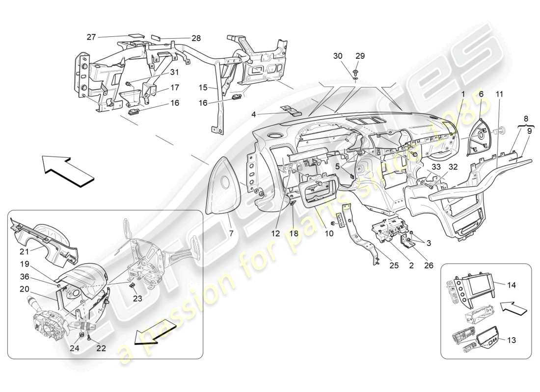 maserati granturismo mc stradale (2012) unità cruscotto diagramma delle parti