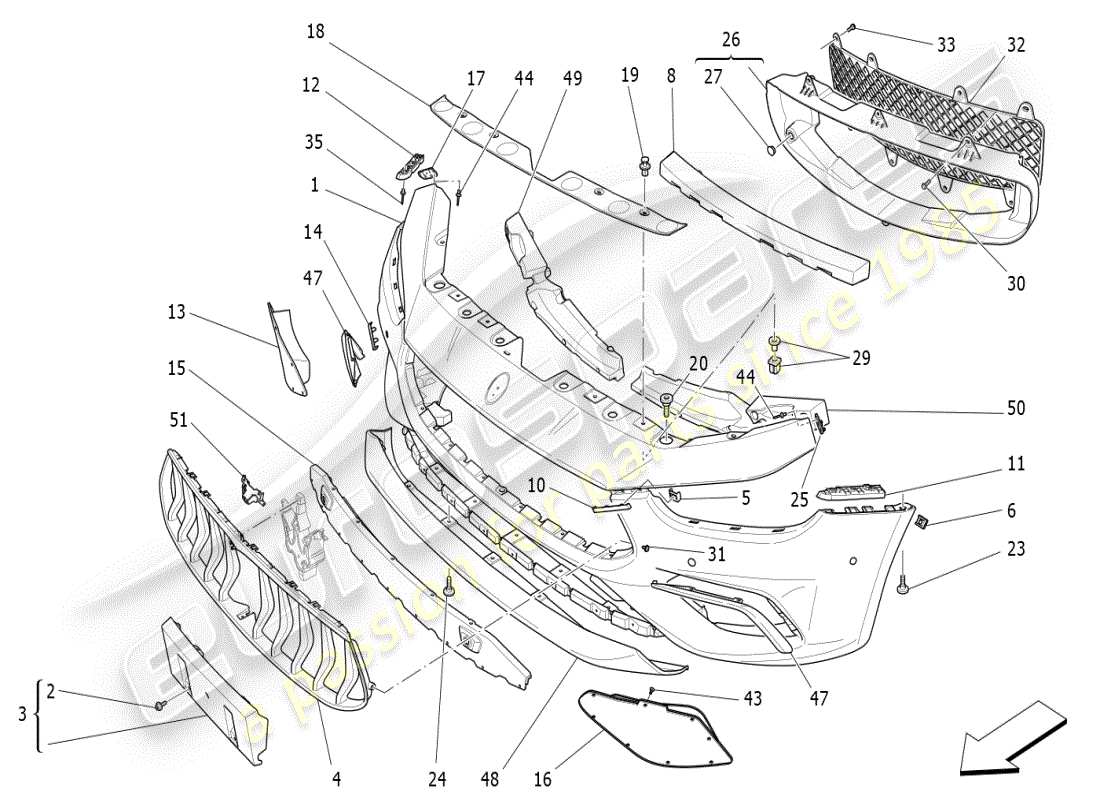 maserati ghibli (2021) schema delle parti paraurti anteriore
