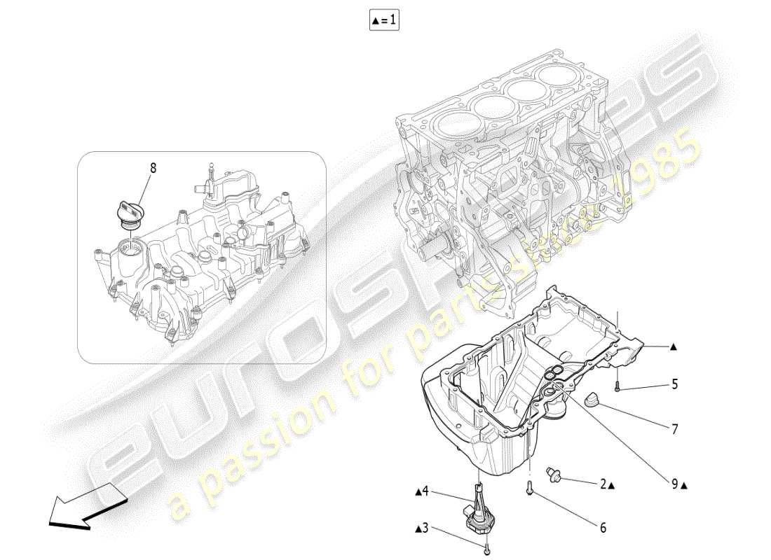 maserati ghibli (2021) sistema di lubrificazione: diagramma delle parti del circuito e della raccolta