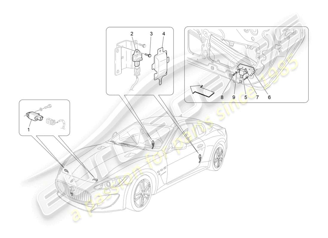 maserati granturismo mc stradale (2012) sensori d'urto diagramma delle parti