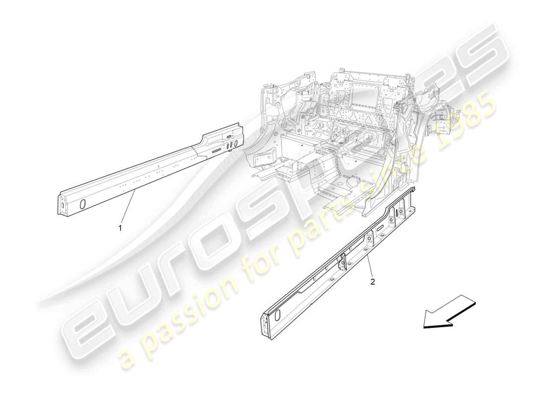 maserati grancabrio mc (2013) schema delle parti dei telai strutturali centrali e dei pannelli in lamiera